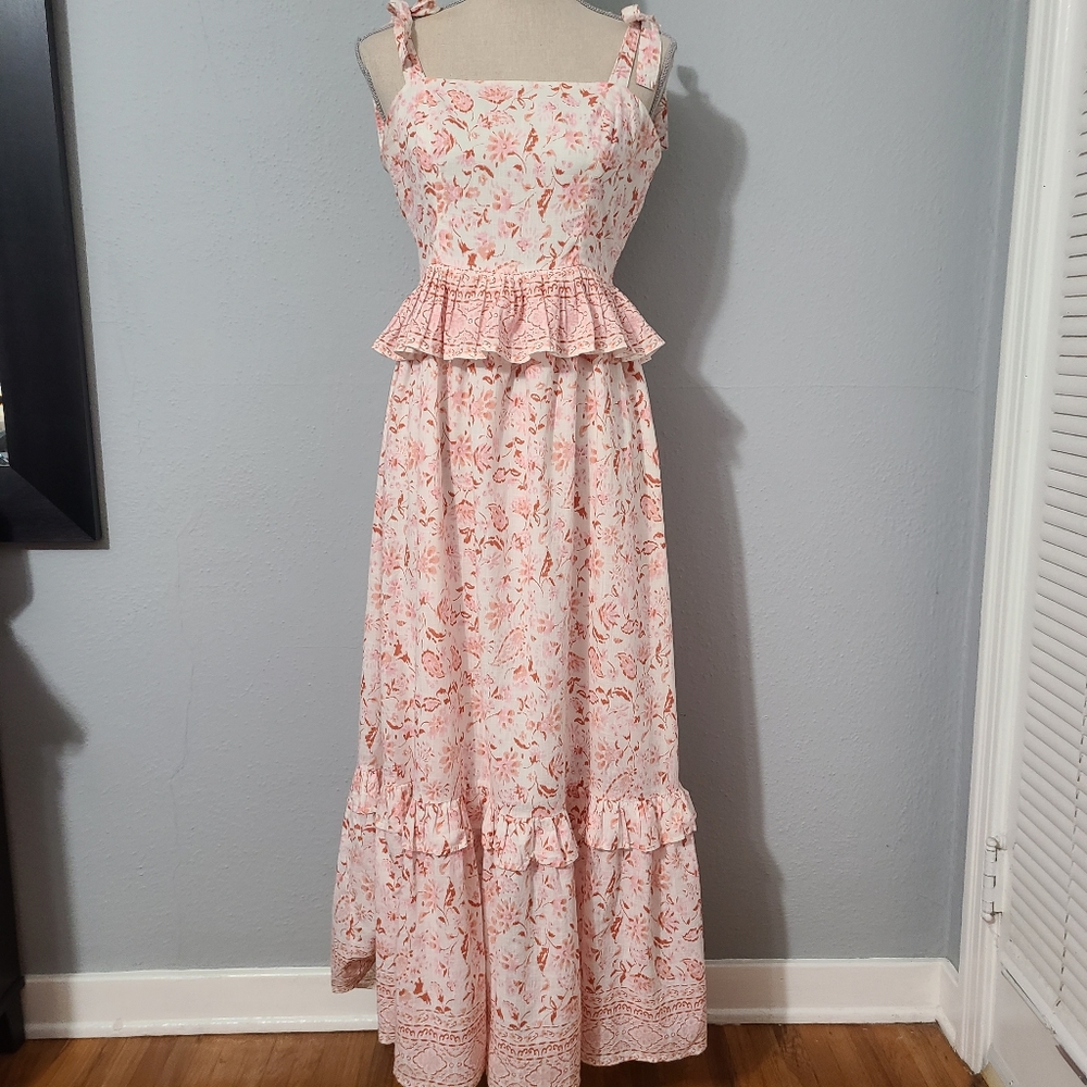 Bila77 Via Marisol Cotton Floral Print‎ Maxi Dress Size Medium NWT